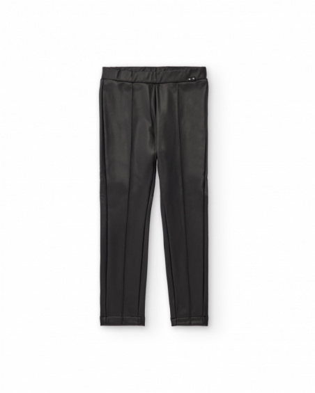 Girls’ black faux leather leggings with elastic waistband