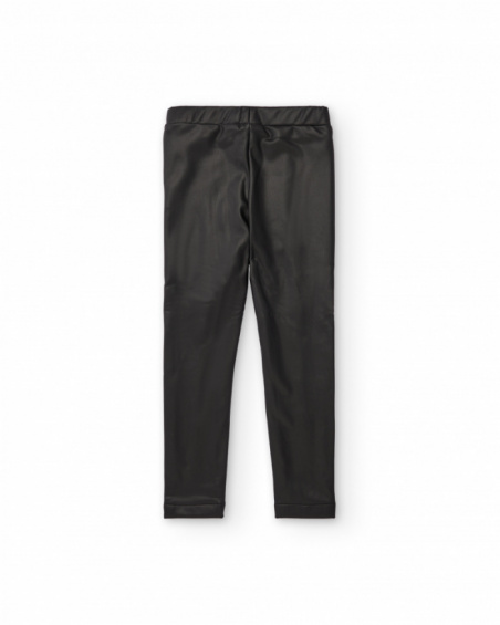Girls’ black faux leather leggings with elastic waistband