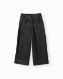 Girls’ black faux leather wide-leg trousers