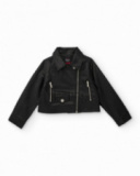 Girls' black faux leather biker jacket with zippers