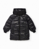 Boys’ long black padded coat with hood