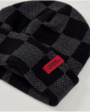 Boys’ knit hat and neck warmer set in black and grey checks