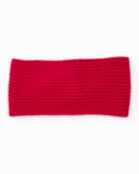Knitted headband for girl in red with crossed detail