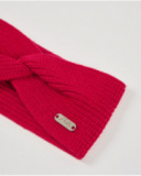 Knitted headband for girl in red with crossed detail