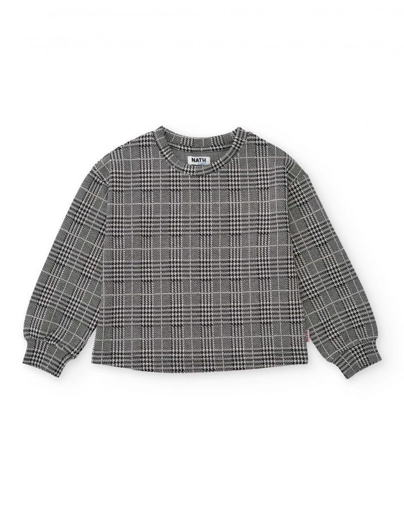 Girl’s long-sleeve sweatshirt with checkered print