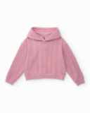Girls’ pink hoodie with cable knit texture