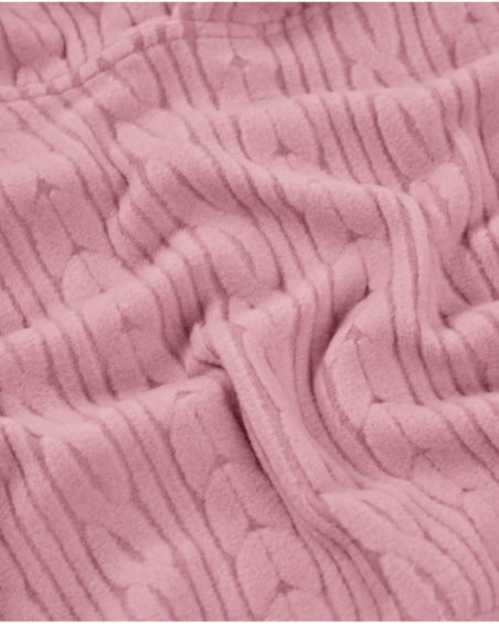 Girls’ pink hoodie with cable knit texture