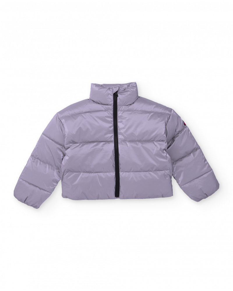 Silver padded jacket for girls with front zipper