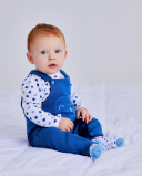 Dungarees and t-shirt set for newborn in blue and white tones with little animal print | tuc tuc UK
