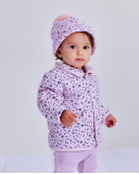 Quilted parka for newborn in pink with flowers and hearts print | tuc tuc UK