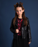 Girls' black faux leather biker jacket with zippers | tuc tuc UK