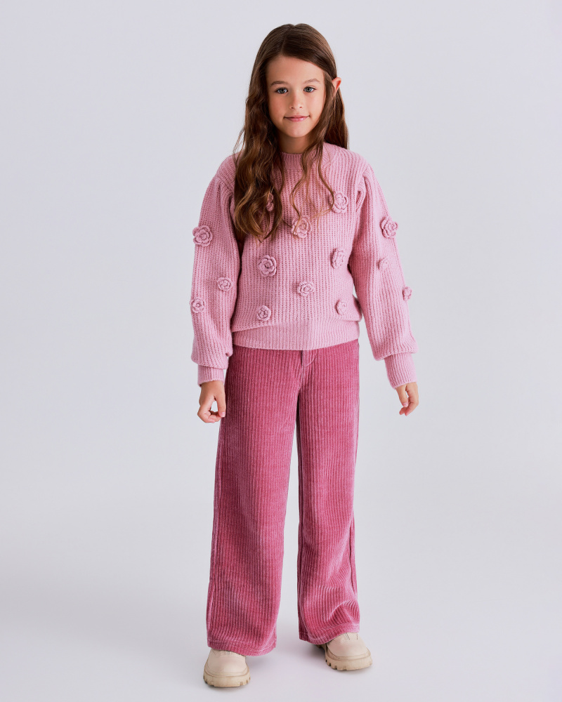 Girls’ wide-leg corduroy trousers in burgundy
