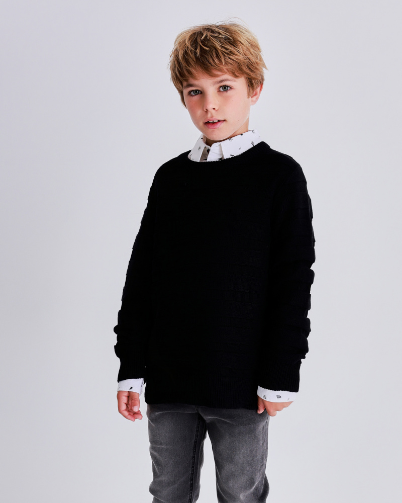Black sweater for boys with striped texture