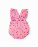 Knitted newborn dungarees with little strawberry print