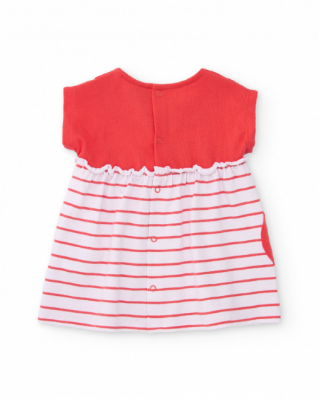 Knitted newborn dress with strawberry pocket