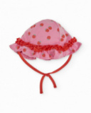 Knitted newborn hat with gathered ruffle