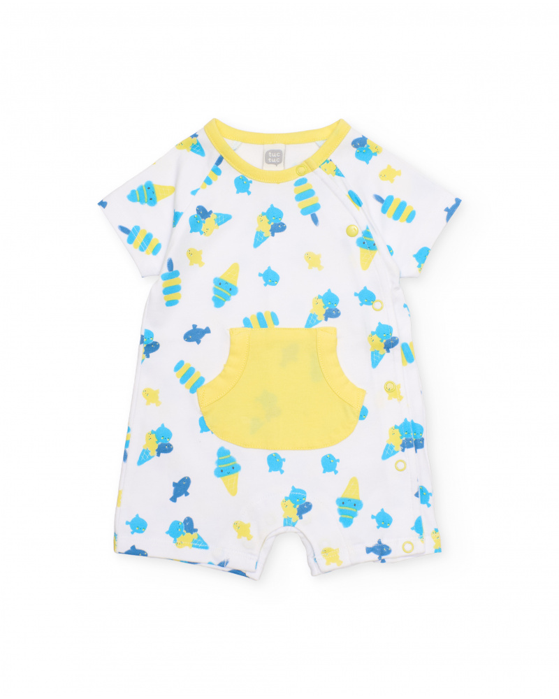 Knitted newborn romper with front pocket