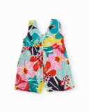 Girls’ short romper with multicolour floral print and ruffle