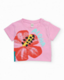 Girls’ knitted T-shirt with a large floral print