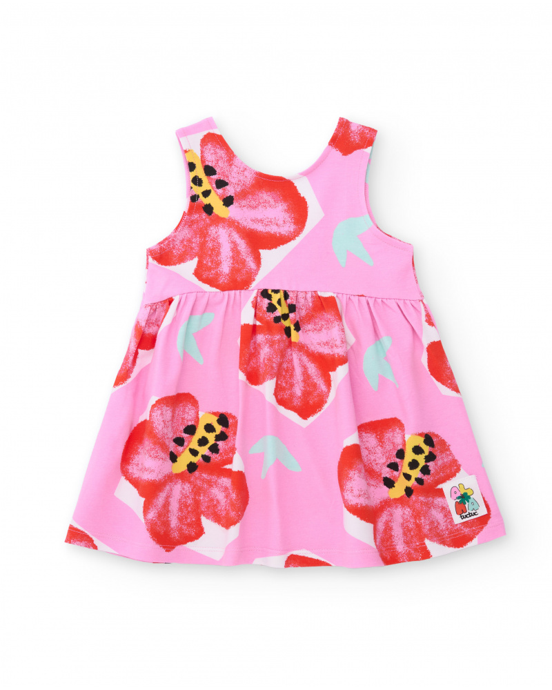 Girls’ knit dress with large floral print