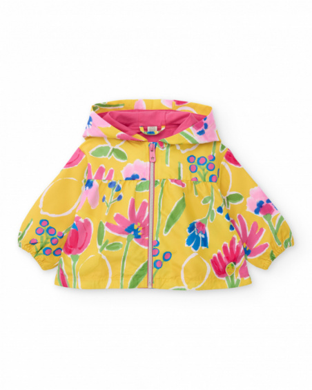 Girls’ woven jacket with floral motifs