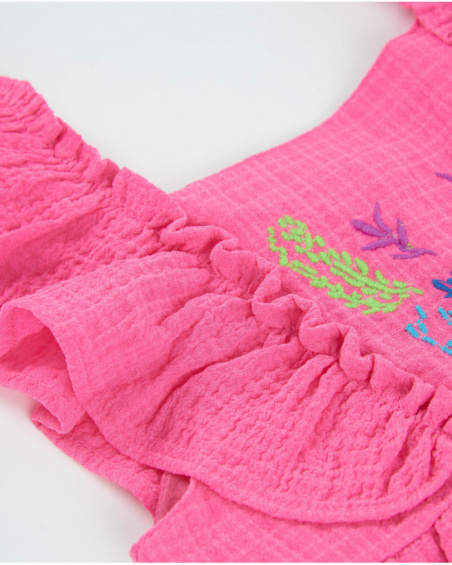 Girls’ woven dress with front embroidery