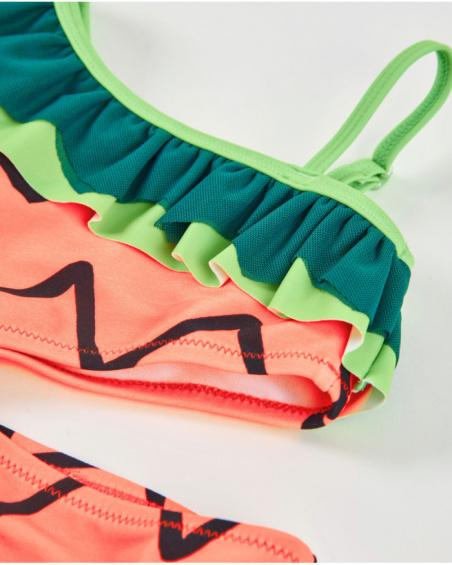 Girls’ knitted swimsuit with asymmetrical ruffle