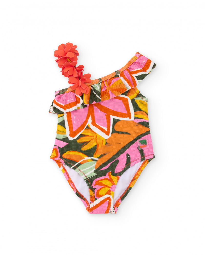 Girls’ knitted swimsuit with asymmetrical strap