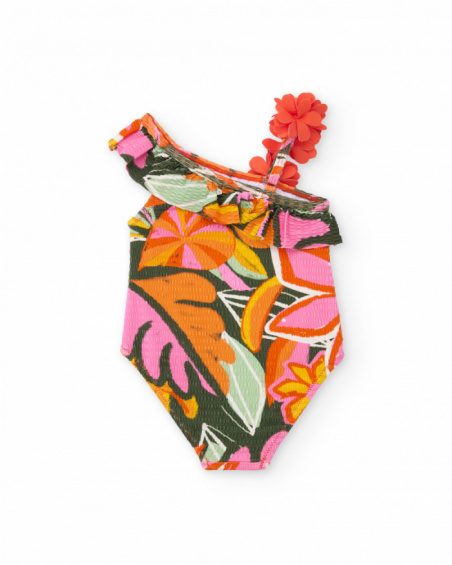 Girls’ knitted swimsuit with asymmetrical strap