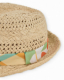 Boys’ woven hat with ribbon and side knot