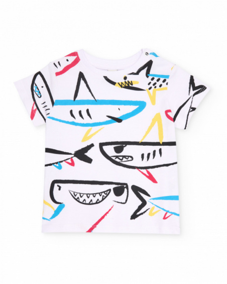 Boys’ knit T-shirt with shark graphics