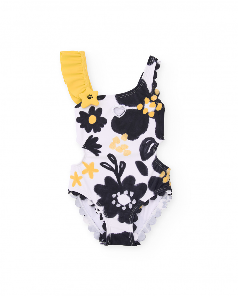 Girls’ knit swimsuit with asymmetrical design