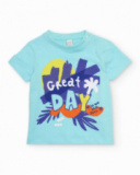 Boys knit T-shirt with shoulder fastening