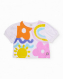 Girls’ knitted T-shirt with gathered sleeves