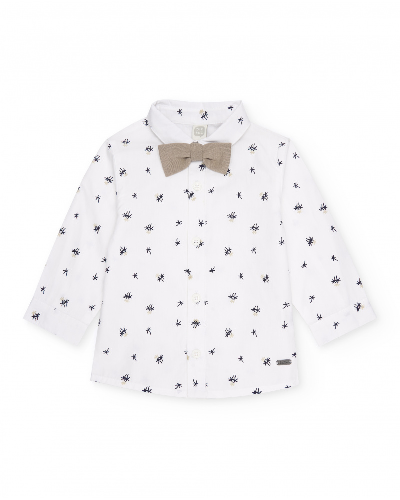 Boys’ shirt in plain fabric with a detachable bow tie
