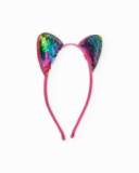 Girls’ headband in plain fabric with sequin ears