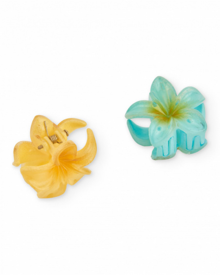 Girls floral design hair clip set with a translucent effect