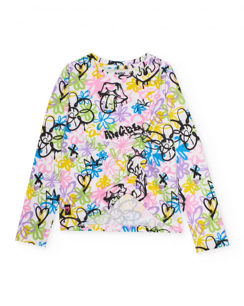 Girls knit T-shirt with a graffiti style