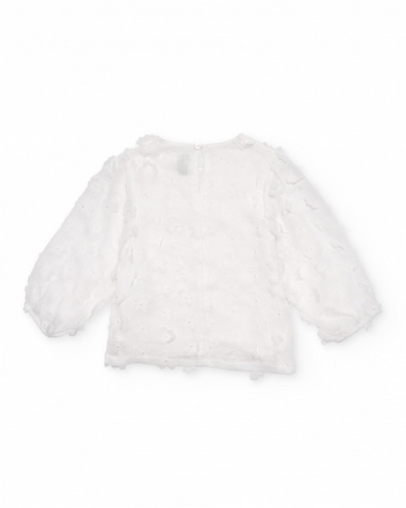 Girls plain blouse with floral appliqués