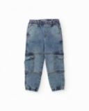 Girls’ cargo-design trousers in woven fabric and denim