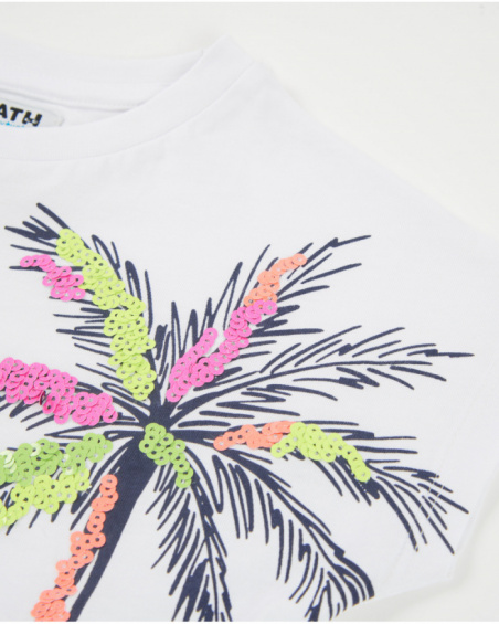 Girls’ knit T-shirt with side palm tree