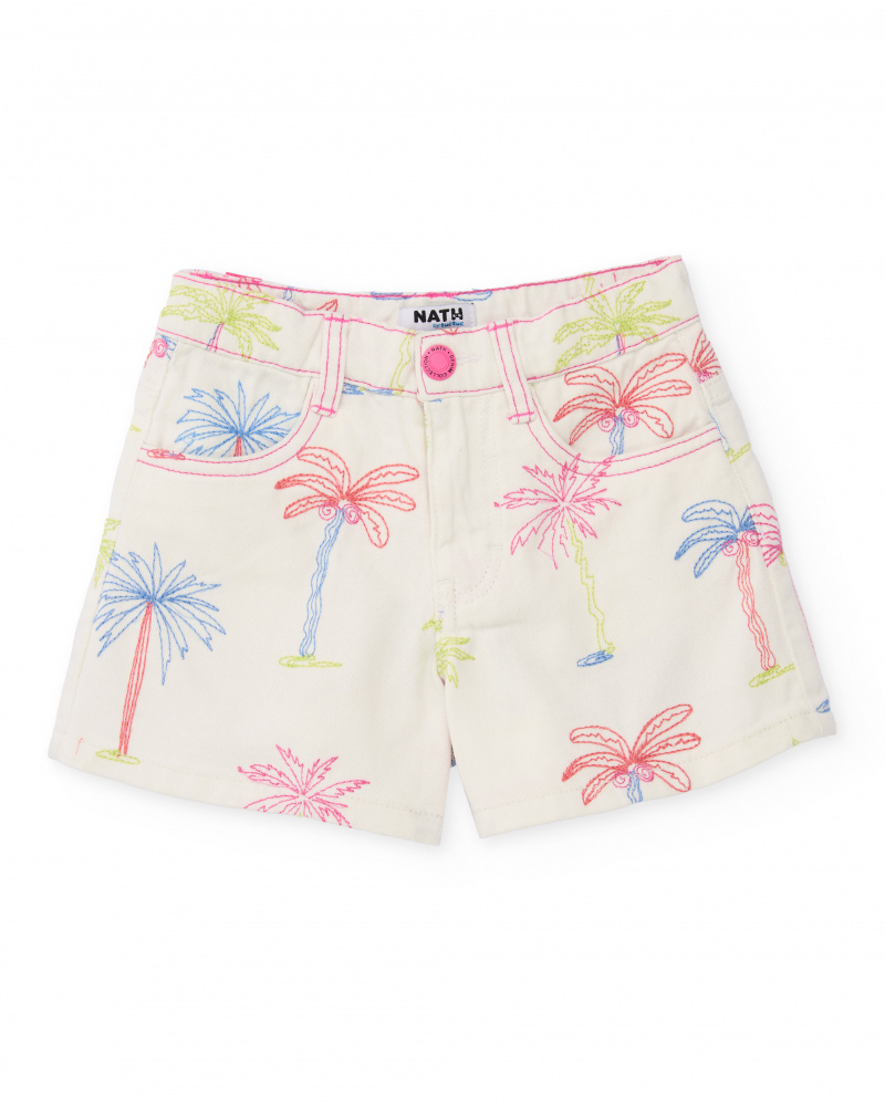 Girls’ woven shorts with all-over palm tree design