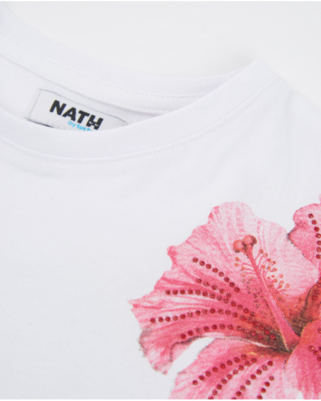 Girls’ knit T-shirt with decorative flowers