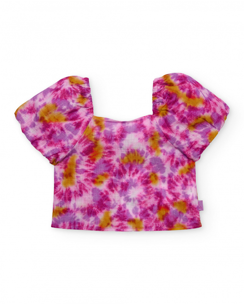 Girls’ woven blouse with tie-dye design