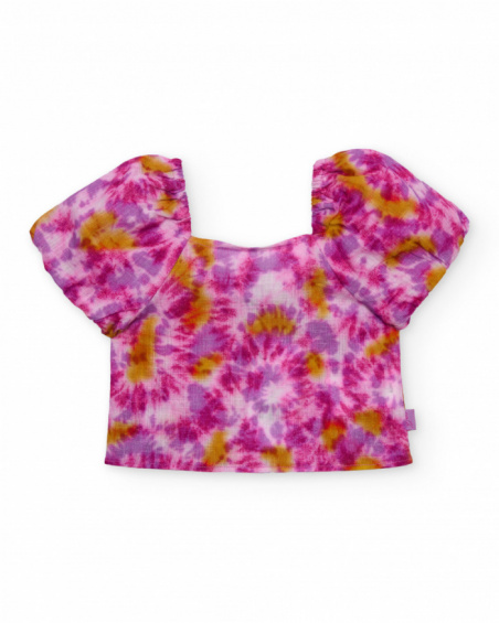 Girls’ woven blouse with tie-dye design