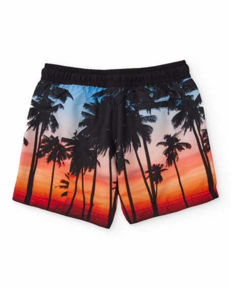 Boys’ woven swim shorts with contrast palm trees