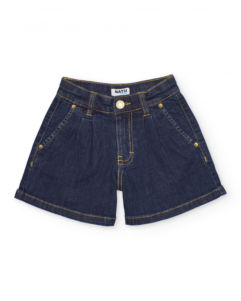 Girls’ woven shorts in dark denim