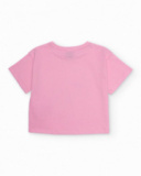 Girls’ knit T-shirt with hibiscus on the front