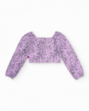 Girls’ knit top with long puff sleeves