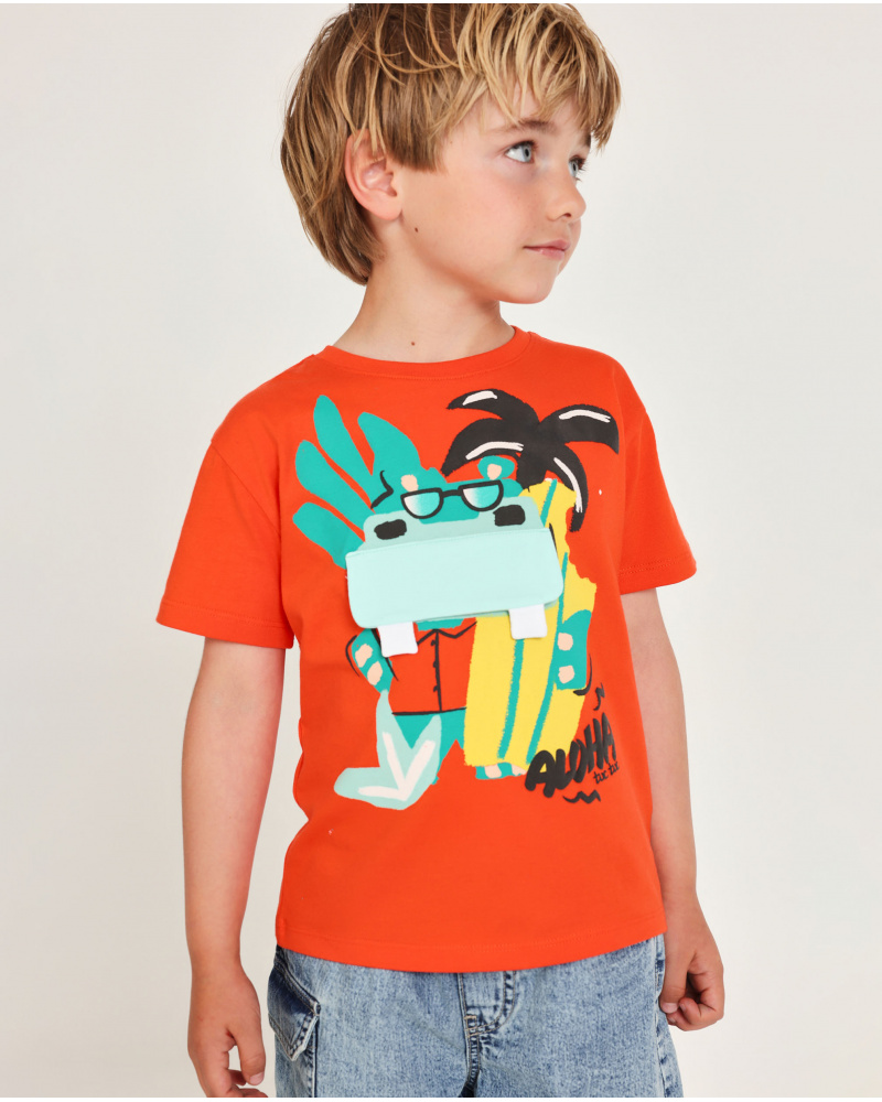 Boys’ knitted T-shirt with patch pocket